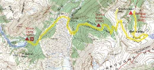 Wonderland Trail topo map - Berkeley Park to Mystic Lake