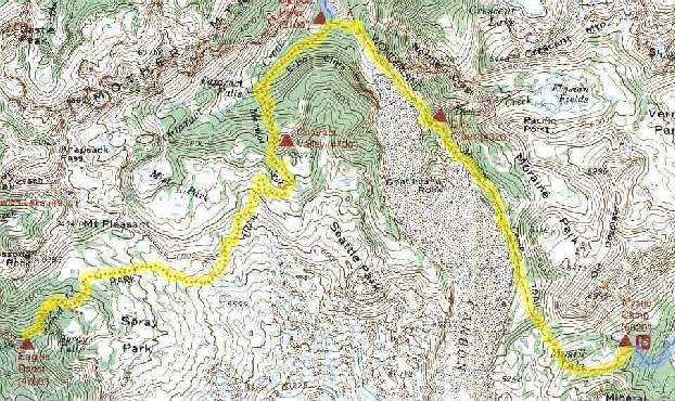 Topo map of Wonderland Trail - Mystic Lake to Eagle's Roost