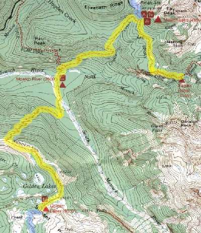 Topo map Wonderland Trail (Mt. Rainier) - Eagle's Roost to Golden Lakes