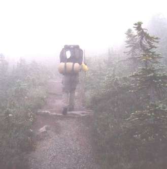 Fog along the Wonderland Trail, just outside of our camp near Klapatche Lake