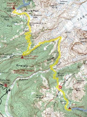 Wonderland Trail topo map - section from Klapatche to Devil's Dream