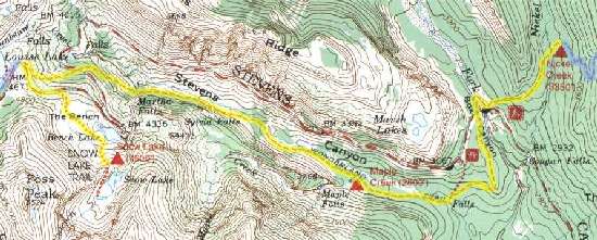 Wonderland Trail topo map - Snow Lake to Nickle Creek