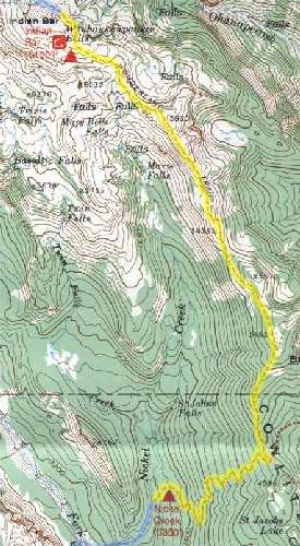 Wonderland Trail topographic map - Section from Nickle Creek to Indian Bar