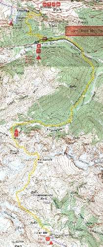  Topographic map of the Wonderland Trail - from Indian Bar to Sunrise trailhead